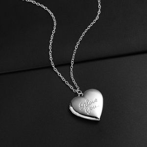 Stainless Steel I Love You Heart Locket Photo Pendant Necklace Gift Men Women's